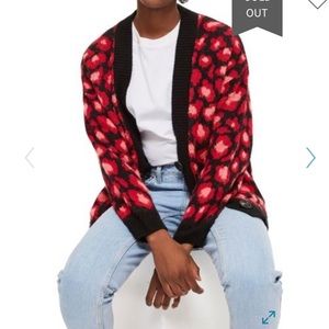 Topshop Leopard Print Black Pink Red Oversized Cardigan